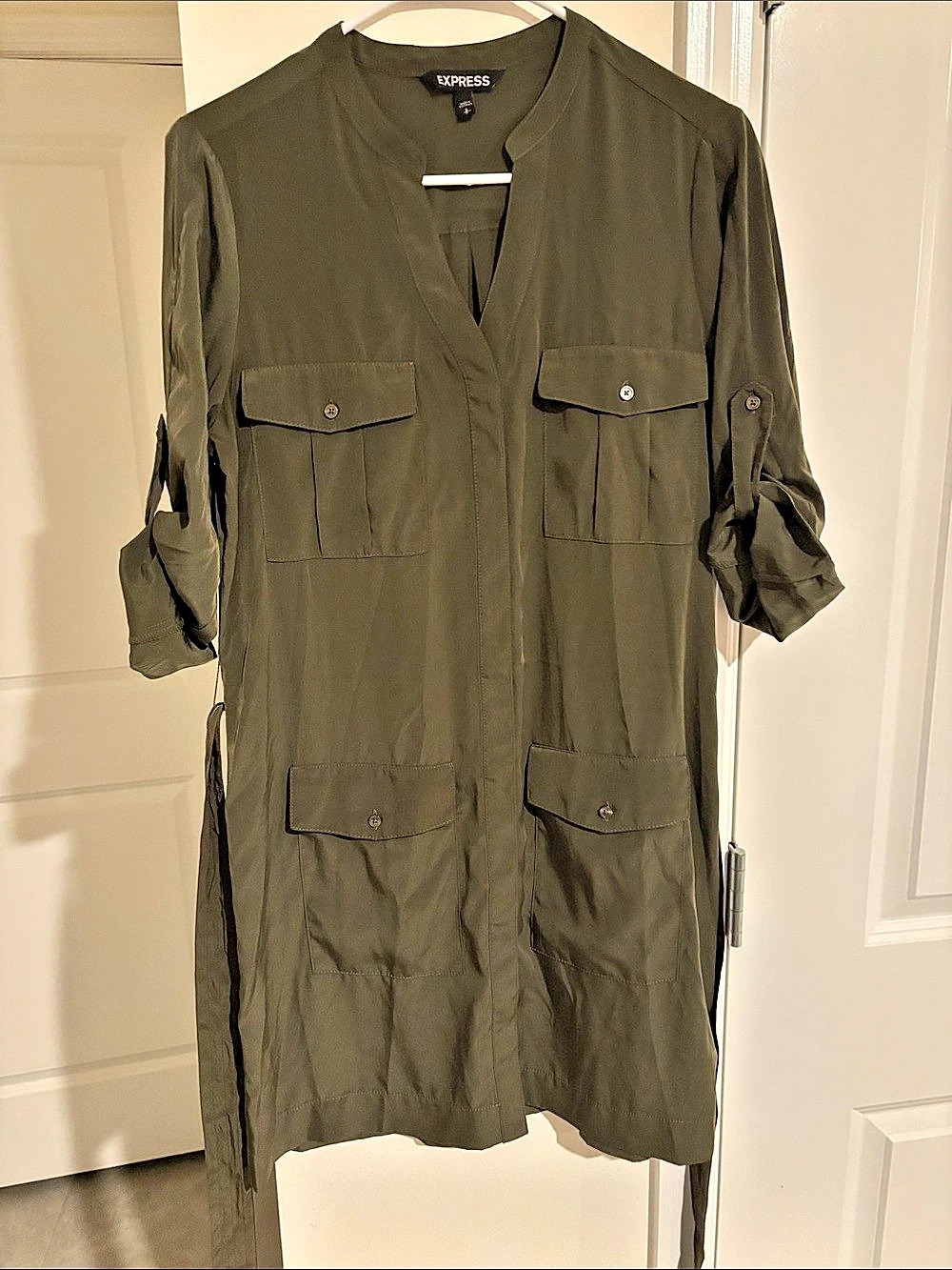 Express Utility Shirt Dress in Green 2